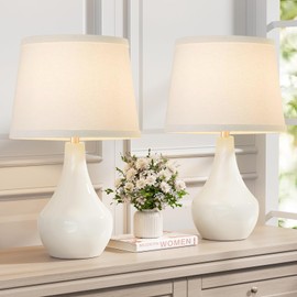 Seealle Modern Ceramic Table Lamps for Night Stands - Bedside Lamps Set of 2 for Nightstand, 19.4" White Bedroom Lamp for Living Room Cute Desk End Table Office Guest Room Dresser Rocker Swtich