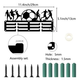 CREATCABIN Football medal holder, display, medal hanger, rack, sports, metal hanging, awards, iron, small holder, decor, awards for men, wall, football team, black, 29 x 13 cm
