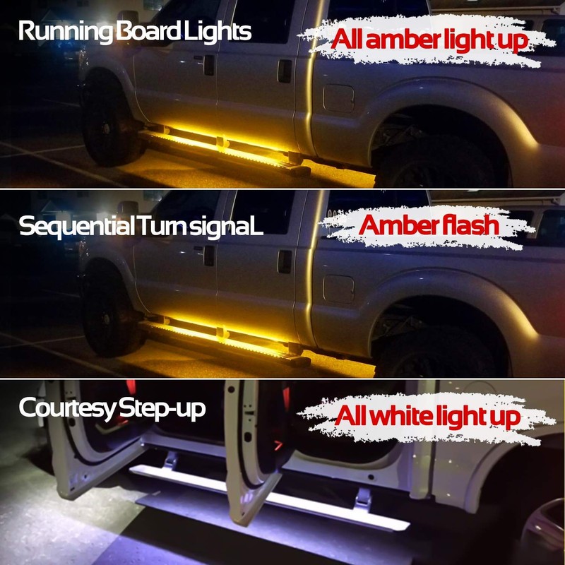 Truck Running Board Lights, Amber Turn Signal Lights Sequential Side