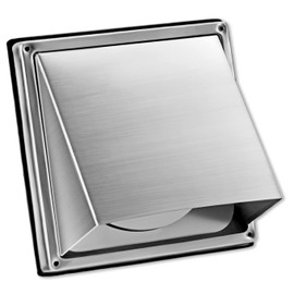Square Cowled External Air Vent Wall Vent 150mm-6 inch, Stainless Steel Cushioned Non Return Moving Gravity Flap to Protect Against Insects，Rain and Wind Noise for Outdoor