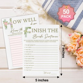 Zcsni Bridal Shower Games Set– 50 Pack, Green Leaf Floral Wedding Party Games Cards, 4 Game Designs, Newlyweds Party Decoration, Engagement Party Games Supplies, Bachelorette Party Ideas -04