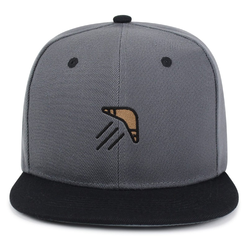Boomerang Hip-Hop Snapback Hat Embroidered Dark Grey and Black Two