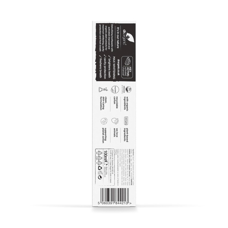 Dr Organic Activated Charcoal Toothpaste, Extra Whitening, Natural, Vegan, Cruelty-Free,