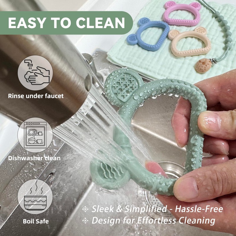 3-Pack Baby Teething Toys with Anti-Drop Clip, Infant Silicone Teether