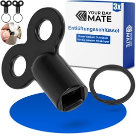 Radiator Bleed Key Set, 3 Pack, in Black, with Key Ring, Square Key for 5 mm Edge Length Radiator Valves, Heater Bleed Keys, Radiator Vent Split Ring Kit