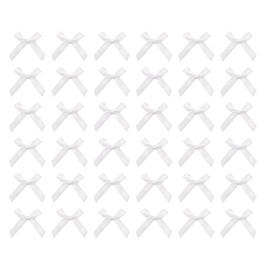 Tupalizy Ribbon Bows Mini Satin Fabric Bows Flowers for DIY Craft Sewing Scrapbooking Wedding Christmas Party Favors Bakery Treat Gift Box Decoration Packaging, 40x40x10mm, 50PCS (White)