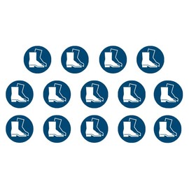 14 Stickers Foot Protection Use M008 – Diameter 9.5 cm – UV and Weather Resistant – ISO 7010 – Sustainable – Mandatory Sign Sign (9.5 cm, Protective Shoes)