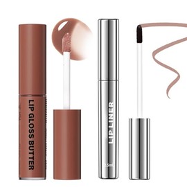 Rosardene Nourishing Lip Gloss Hydration Non-Sticky Plumping Lip Kit for Women, with Lip Liner (Set B (#08,#03))