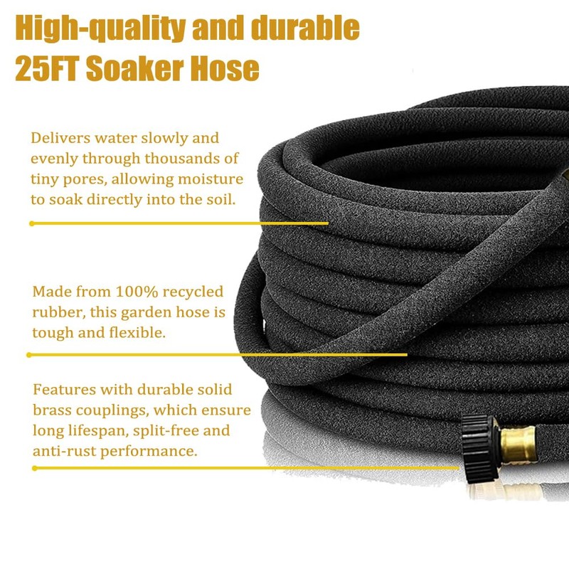 Soaker Hose, 1/2 Inch x 25 FT Round Rubber Garden
