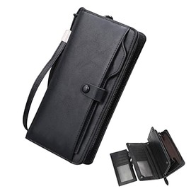 Cartera Larga Unisex de Piel Sintética con Bloqueo RFID, Monedero Doble con Ranuras para Tarjetas, Tarjetero con Clip Minimalista Multibolsillo para Hombre y Mujer