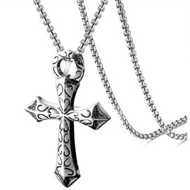 Liutufy Men's Stainless Steel Gothic Necklace with Cross Pendant (Silver Cross)