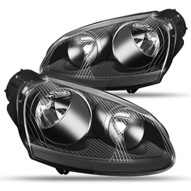 CAAP DRIVEN Black Housing Factory Style Headlights Compatible with 2005-2010 VW Jetta 2006-2009 Rabbit CAAP-VW05-OH-BK-HL