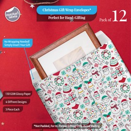 easykart labels Christmas Gift Wrapping Envelopes, 12Pcs Holiday Wrapping Gift Bag 4 Colorful Designs, Small Size 9 x11.5 Inch