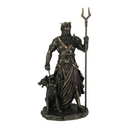 Veronese Design 10.6" Hades Greek God of The Underworld with Cerebrus Hell Hound Statue Cold Cast Resin Antique Bronze Finish