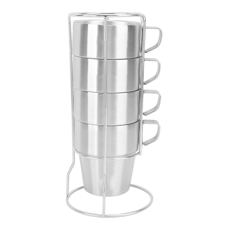 300ml Stackable Coffee Cups with Stand Stainless Steel Double Layer