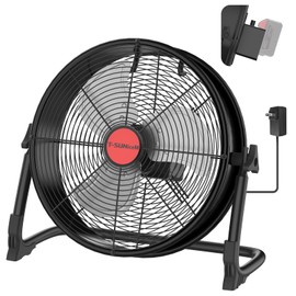 16" Battery Operated Floor Fan for Milwaukee M18 18V Battery, Portable Fan with AC Adapter and USB Output, Metal Industrial High Velocity, Stepless Speed Cordless Fan for Jobsite Garage Camping Shop