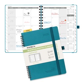 POPRUN Monthly Planner 2025-2026 Spiral Bound (6.5'' x 8.5'') 18 Months Calendar (Jul 2025 - Dec 2026) - 4 Pages per Month with Monthly Expense & Notes, Sunday Start, Leather Cover - Pacific Green