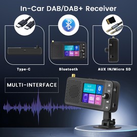 Hikity Car Radio DAB/DAB+ Adapter, 2.4 Inch LCD Colour Display + FM Transmitter + Bluetooth for Music + Auxiliary Input/Output + Car Charger