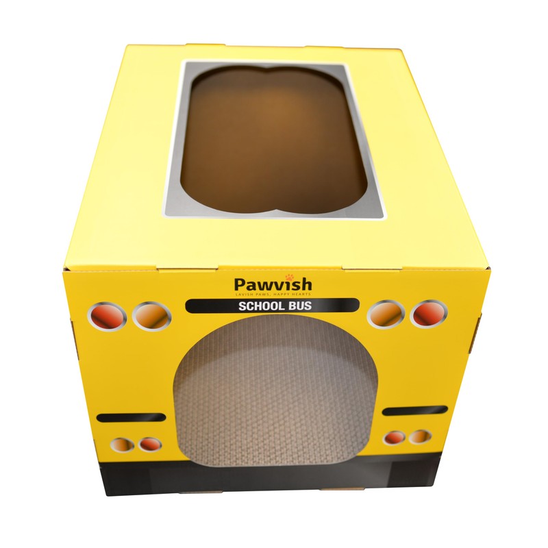 PAWVISH School Bus Cardboard Cat House and Scratcher, Play House,