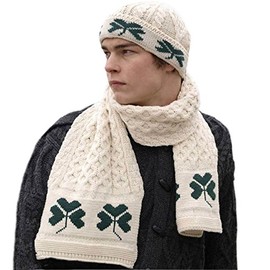 Shamrock Wool Scarf & Hat Set, 100% Irish Wool, One Size Fits All