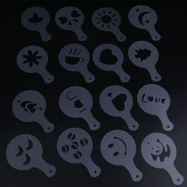 16 Pieces Cappuccino Stencils, Barista Stencil Cappuccino Decorator, Plastic Coffee Stencils Sets Coffee Decorating Template