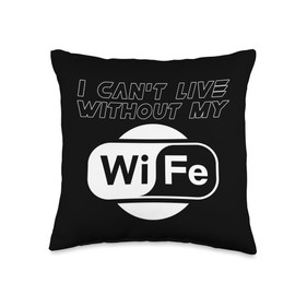 CharlIan Minds - Wife And Wifi Life Essentials Can't Live Life Without My Wife Love's Strongest Connection Throw Pillow, 16x16, Multicolor