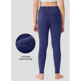 Willit - Pantalones de equitación de vellón para niñas, pantalones ecuestres, mallas térmicas para montar a caballo, Azul marino, Medium