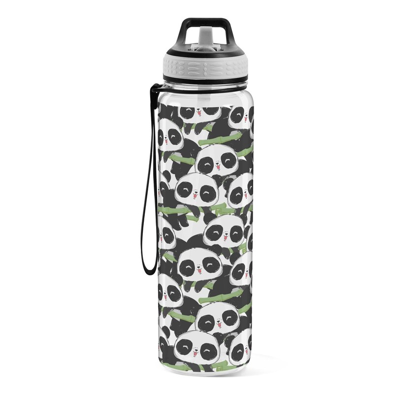 Mnsruu Süße Panda Bambus Wasserflasche 1L mit Strohhalm, auslaufsicher, BPA-frei,