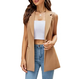 Kedera Women's Long Sleeveless Duster Trench Vest Casual Lapel Office Blazer Jacket