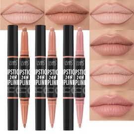 USHAS 3Pcs Lipstick and Lip Liner Combo Set 2 in 1 Makeup Kits Long Lasting and Waterproof Nude Matte Lipstick For Women (Set 1 (10+11+12), 3Pcs)