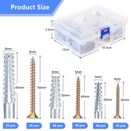 HSEAMALL 210 PCS Metal Expansion Tube Self Tapping Screws Kits Serrated Gecko Expansion Bolt Wall Anchor for Cement Wall Hollow Brick