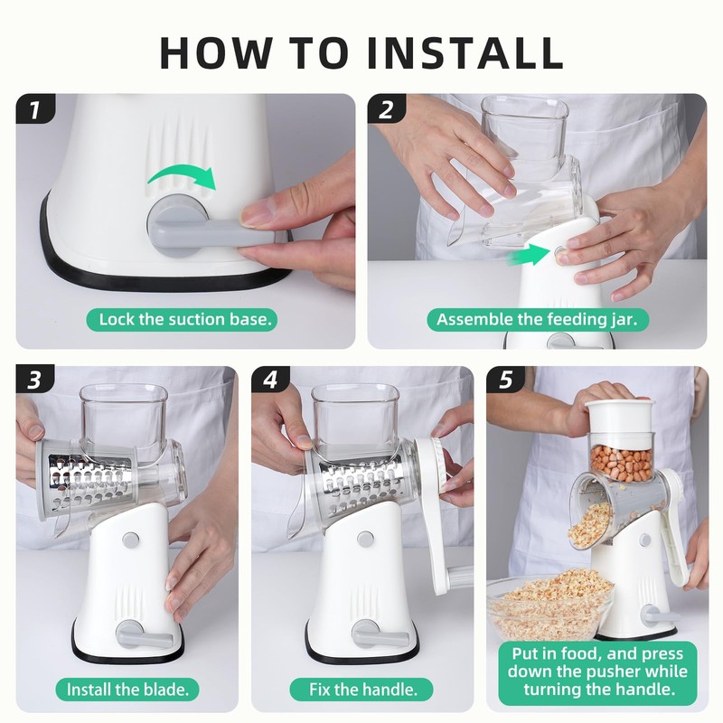 REDPANT 5 in 1 Rotary Cheese Grater, Manual Hand Crank