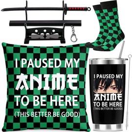 Yaztops Anime Lover Gift Set Includes 20 Oz Tumbler, Throw Pillow Cover, Socks, Demon Katana Sword, I Paused My Anime To Be Here Gifts Set, Demon Merch Gifts for Boys Girls