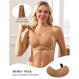 COMFELIE Women Seamless No Underwire Colorblock Bra Adjustable Straps Bralettes Comfortable Bralette Khaki Small