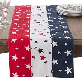 SARO LIFESTYLE Red White & Blue 4th of July Cotton Table Runner