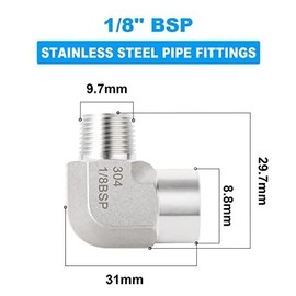ERGAOBOY 2Pcs 1/8" BSP Female x 1/8" BSP Male Stainless Steel 90 Degree Elbow Connector SUS 304 Pipe Fittings