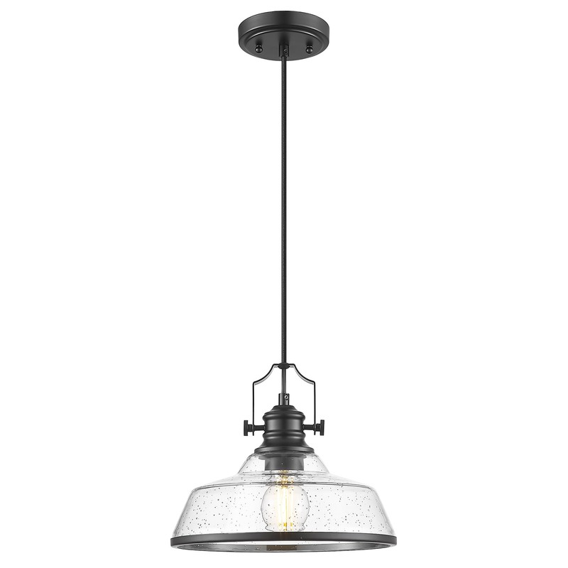 kudos Seeded Glass Pendant Light Kitchen Island, Adjustable Cord, Black