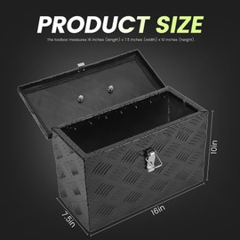 16 Inch Aluminum Tool Box, Truck Bed Storage Tool Organizer with Top Handle for Truck Trailer Pickup RV 16"X7.5"X10" Black