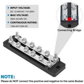 QIMEI-SHOP Busbar 12V-48V DC Busbar Busbar Distribution Block 150A Power Distribution Block 2-Way with 12 x M6 Connection Bolts for Car RV Boat Black