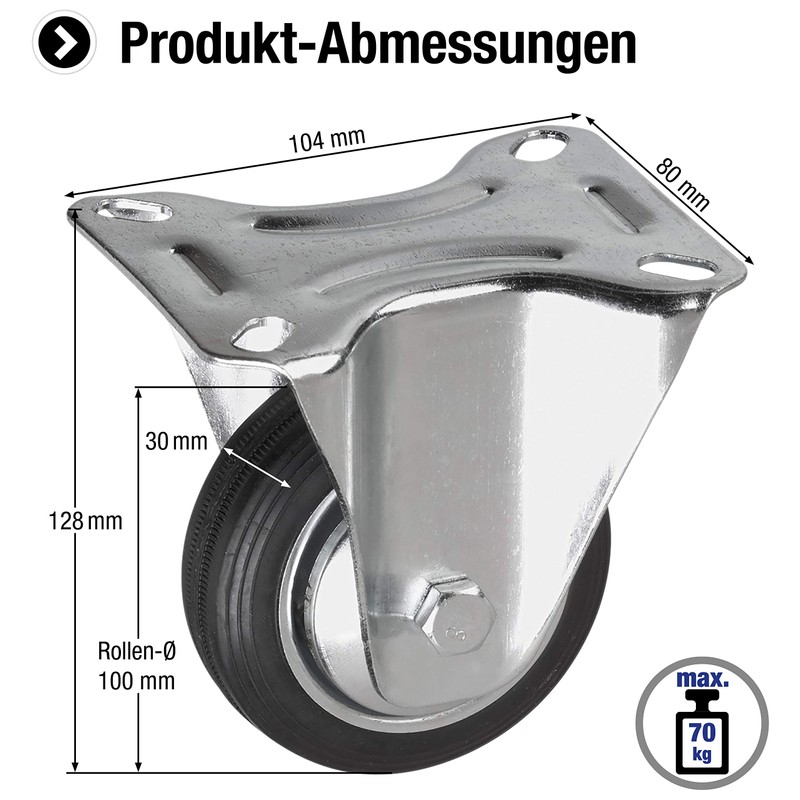 Meister Fixed Castor Solid Rubber, Roller Bearing, 800630