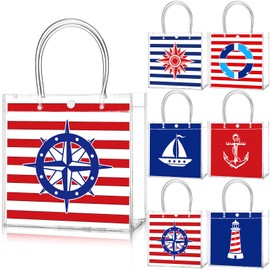 Teenyyou 24 Pcs Nautical Favor Bags with Handle Summer Sailing Clear PVC Gift Bags Birthday Party Favors