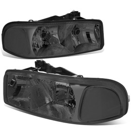 Auto Dynasty [Halogen Model] Factory Style Headlights Assembly Compatible with GMC Sierra Yukon 1500 2500 3500 C3 GMT800 99-07, Driver and Passenger Side, Smoked Lens Clear Corner