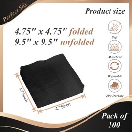 Perfect Stix - 2 Ply Black Napkin-100ct Paper Cocktail Beverage Napkins, 2-Ply, Black (Pack of 100)