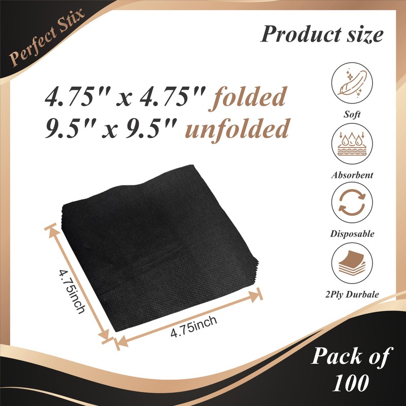 Perfect Stix - 2 Ply Black Napkin-100ct Paper Cocktail Beverage