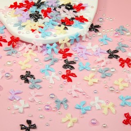 qiipii Bows Nail Charms 3D Black White Pink 8 Color Bowknot Charms for Nails Crafting Flatback Half Pearls Beads Nail Art Supplies Jewels Decor for Acrylic Nails Face Eyes Makeup DIY Crafts (Style A)