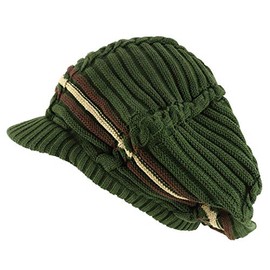 Armycrew Dreadlock Deep Shell RGY Cable Knit Cotton Rasta Beanie with Brim - Olive Brown