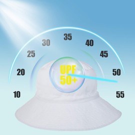 Sombrero de bebé ajustable UPF 50+ de ala ancha para niños y niñas, Blanco, 6 - 24 Meses