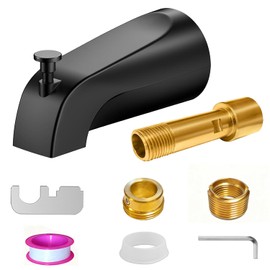 Matte Black Bathtub Spout with Diverter, All Metal, Brass, 5.3 Inch Tub Spout, Fits 1/2" Copper Slip-On and 1/2" or 3/4" IPS Threaded Pipes, Leak-Free, Pull-Up Diverter