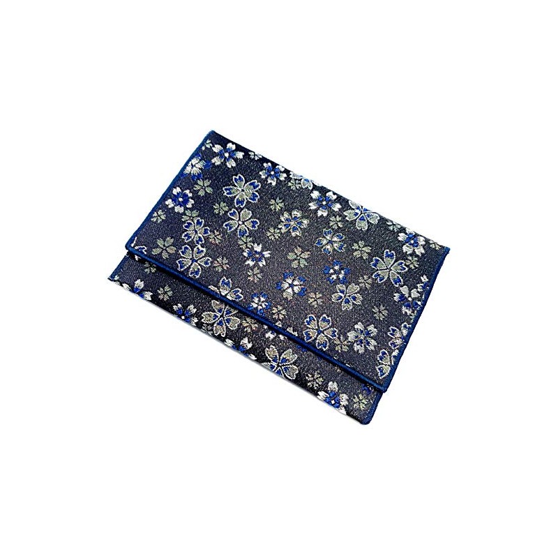 Lacquer Pludacter with Prayer Beads Bag, Cherry Blossom Brocade, Blue
