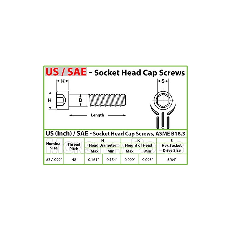 MonsterBolts - #3-48 x 3/16" Socket Head Screws, Alloy Steel,